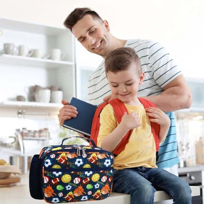RHCPFOVR Kids Lunch Bag - Insulated Lunch Box for Boys Girls,Washable Lunch Bag and Reusable Toddler Leak-proof Lunchbox for School and Daycare - color: Deep Blue Sports