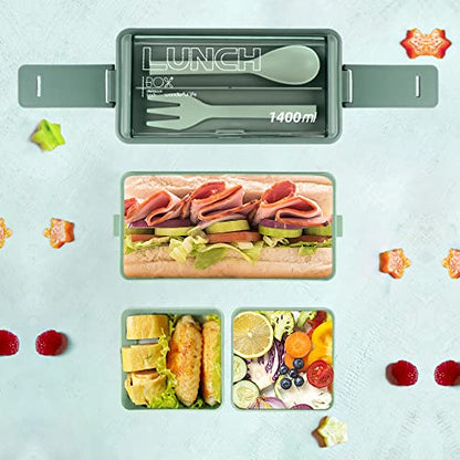 Bento Box Adult Lunch Box, All-in-One Lunch Containers with Removable Compartments, 2 Layers Stackable Bento Lunch Box Leak Proof, Microwave Safe