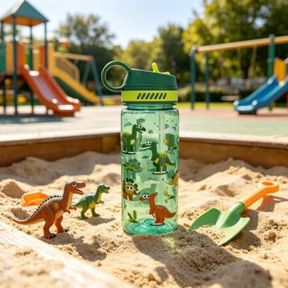 18oz Large Capacity Kids Water Bottle, Sturdy and Drop-resistant | Leak Proof, BPA Free, with Straw & Handle for School Travel, Dishwasher Safe - color: Dinosaur