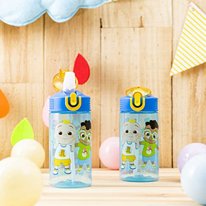 Zak Designs CoComelon Kids Water Bottle with Spout Cover and Built-In Carrying Loop, Durable Plastic, Leak-Proof Water Bottle Design for Travel (16 oz, 2-Pack, Non-BPA) - color: CoComelon 2pk
