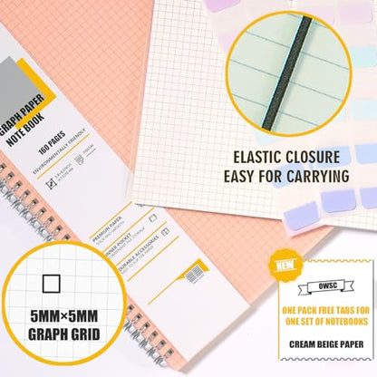 OWSC 4 Pack Graph Spiral Notebook, Hardcover Notebooks for Work A5 Graph | 5.9 x 8.3 IN Notebooks College Ruled for Note Taking, School and Journal with 80 Sheets/160 Pages 110 GSM Thick Papers - size: Graph-A5-4 Pcs