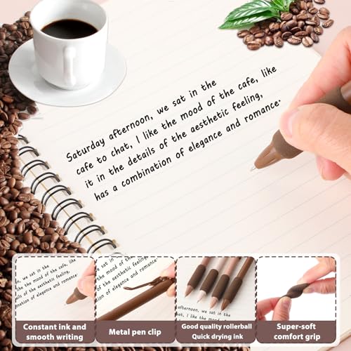 Mabor 4Pcs Coffee Pens, Cute Gel Pens Retractable Quick Dry Ink Pen for Boy Girl 0.5mm Fine Point Black Ink Aesthetic Comfortable Writing Coffee Pen for School Office Supplies