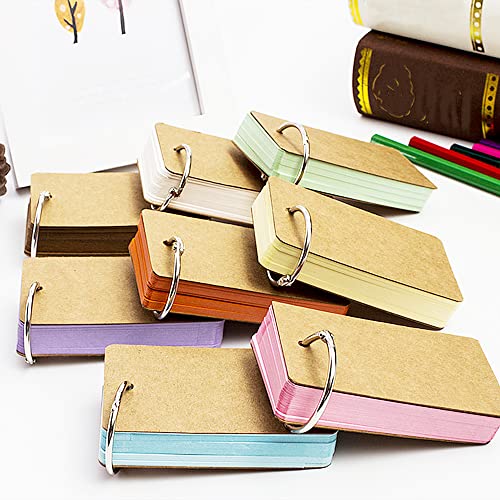 400 Pcs Rainbow Colored Blank Index Flash Study Note Card Pad Kraft Paper with Binder Ring for School Learning Memory Recipe Cards Game Card (50 Sheets in 8 Colors per Set)