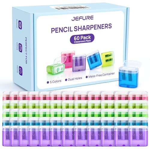 60 Pack Bulk Pencil Sharpeners for Classroom, Double Hole Small Manual Sharpener with Lid, Multicolor Handheld Pencil Sharpeners for School Supplies - size: 60 Pcs