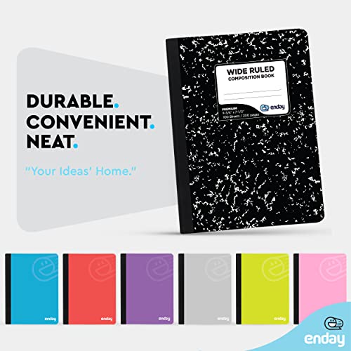 Enday Composition Notebook Wide Ruled (5 Pack) Hard Cover Marble Composition Notebook, 100 Sheets - color: Black Marble, size: 5 Pack