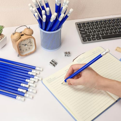 Fainne 48 Pcs Fat Pencils Jumbo Big Thick Large Pencils and 3 Pieces Sharpeners for Kids Beginners Preschoolers Kindergarten School Office Supplies (Blue+silver,Round) - color: Blue+Silver, style: Round