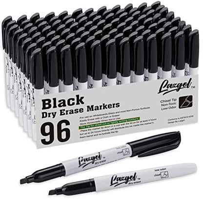 LAZGOL Dry Erase Markers Bulk, 96 Pack Black Dry Erase Markers Chisel Tip, Low Odor Whiteboard Markers for School, Office Supplies, Perfect for Writing on White Board, Mirror,Calender