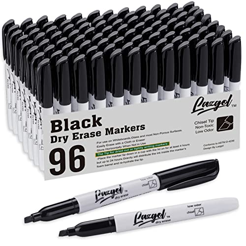 LAZGOL Dry Erase Markers Bulk, 96 Pack Black Dry Erase Markers Chisel Tip, Low Odor Whiteboard Markers for School, Office Supplies, Perfect for Writing on White Board, Mirror,Calender
