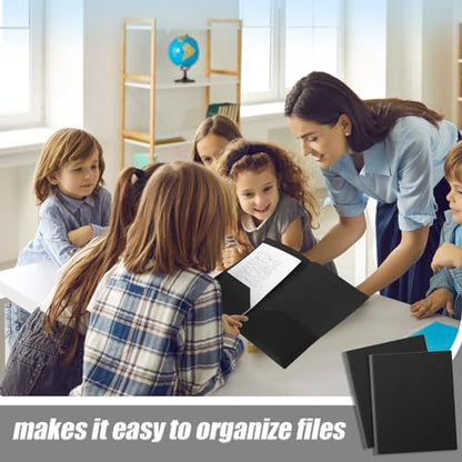 Gueevin 100 Pack Plastic Folder with Pockets, 2 Pocket Folders, Plastic Glossy Folders Fit Letter Size Paper, Heavy Duty Durable File Folder with Business Card for Home Office School (Black) - color: Black