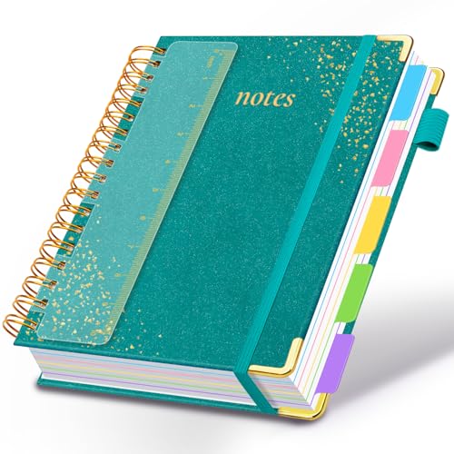 Hardcover Spiral Notebook with Removable Dividers & Tabs, 8.5"x11" 5 Subject Notebooks for Work, 300 Pages College Ruled Notebook, A4 Sparkle Lined Journal for Women Girls Note-Taking (Cyan) - color: Cyan, size: 8.5''x 11''