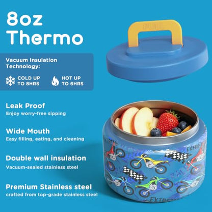 JXXM Bento Lunch Box for Kids With 8oz Soup thermo,Leak-proof Lunch Containers with 5 Compartment,thermo Food Jar and Lunch Bag, Food Containers for School (A-Blue(Extreme Locomotive)) - color: Blue Extreme Locomotive