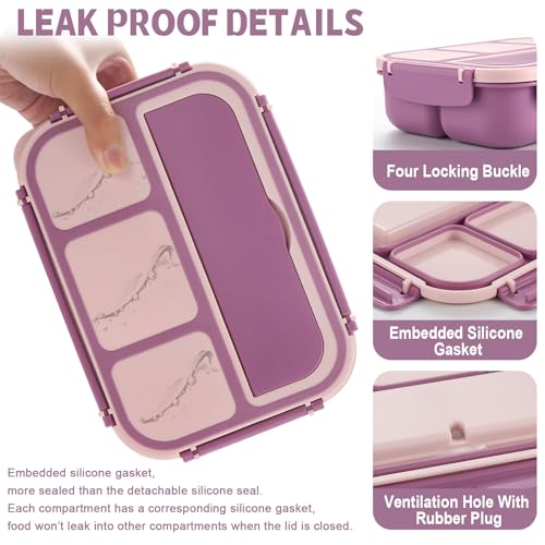 shell and turtle Bento Box Adult Lunch Box, Lunch Containers for Kids Girls Boys with 4 Compartments, Lunchable Food Container with Utensils, Sauce Jar, Muffin Liners, 40 Oz/5 Cup, Dark Purple - color: Dark Purple