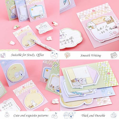144 Sheets Cute Sticky Notes, Kawaii Cartoon Sticky Note with 12 Different Shapes, Mini Markers Flags Self-Stick Memo Pads for Students Supplies, Assorted Animals Memo Notes 2.4 * 2.4in