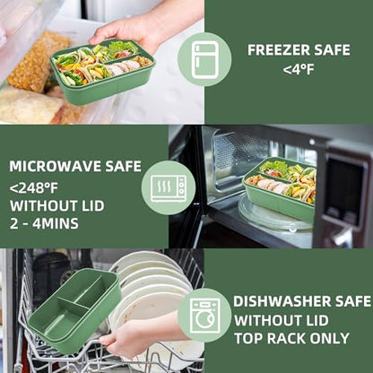 Fanhaw 40 Oz/5 Cup Bento Box for Kids, Men and Women, Lunch Box with 3 Compartments, Utensil, Microwave & Dishwasher Safe (Green) - color: Green