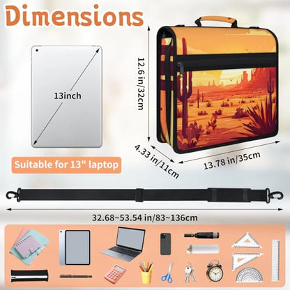 Desert Sunset Zipper Binder, 3 D-Ring Expanding File Folder with Handle & Adjustable Shoulder Strap, 400 Sheets Capacity Multi-Pocket Organizer for 13 Inch Laptop - color: Desert Sunset