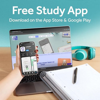 Oxford Spiral Notebook with Free Study App, 5 Subject, College Ruled, Ultra Smooth Paper, No Ink Bleed-Through, Strong Poly Black Cover, 5 Durable 2 Sided Pockets, 200 Easy Perforated 8.5"x11" Sheets - color: Black