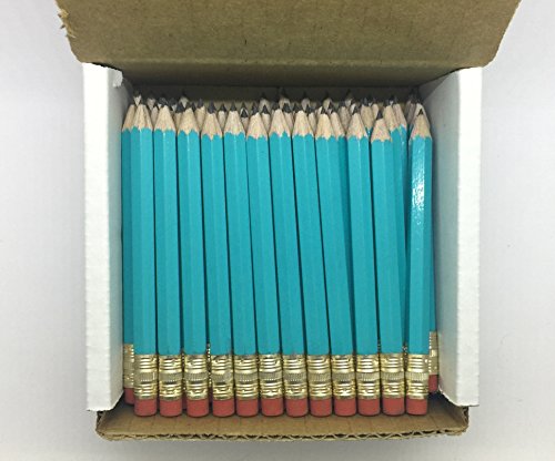 Express Pencils Half Pencils with Eraser - Golf, Pew, Short Mini Non Toxic - Hexagon, Sharpened, #2 Pencil, (Color - Light Turquoise), (Box of 72) half gross Golf Pocket Pencils