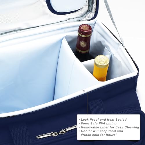 Picnic at Ascot Original Insulated Picnic Basket/Cooler Equipped with Service for 2- Designed, Assembled & Quality Approved in the USA - color: Navy/White