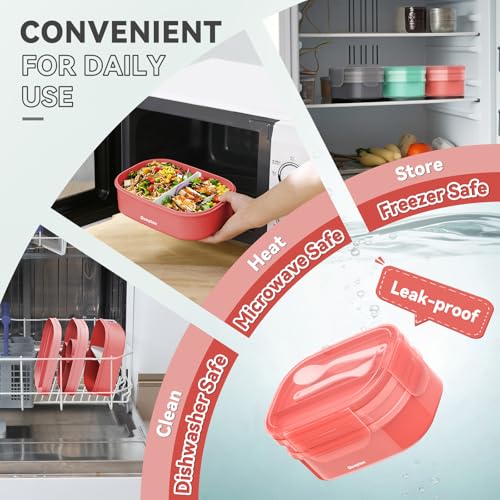 2 Layers Bento Box, All-in-One Stackable Lunch Container with Compartments, 64oz Leakproof Microwave Safe Dishwasher Safe Bento Box with Lunch Bag and Utensil Set for Kids and Adults - color: Pink