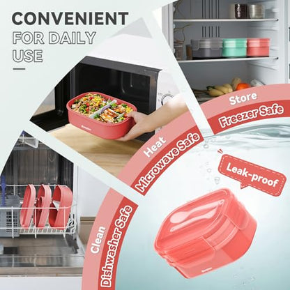 2 Layers Bento Box, All-in-One Stackable Lunch Container with Compartments, 64oz Leakproof Microwave Safe Dishwasher Safe Bento Box with Lunch Bag and Utensil Set for Kids and Adults - color: Pink