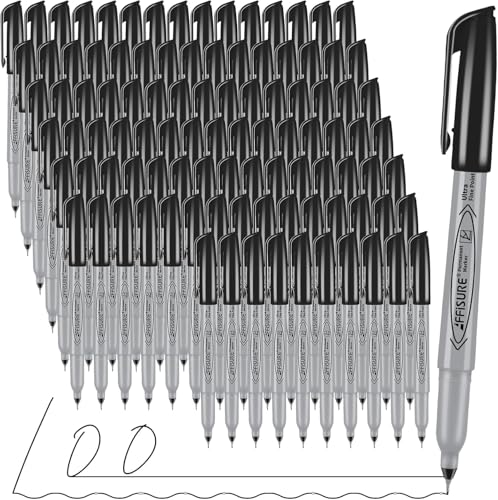 Permanent Markers, Ultra Fine Point,Black,100 Count, 0.4mm, Fine tippermanent marker set, quick dry,waterproof, fading resists, durable,marks on paper, glass, ceramic, plasticwood, rock, metal - size: 1 Count (Pack of Ultra Fine Point 100)