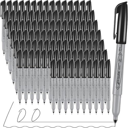 Permanent Markers, Ultra Fine Point,Black,100 Count, 0.4mm, Fine tippermanent marker set, quick dry,waterproof, fading resists, durable,marks on paper, glass, ceramic, plasticwood, rock, metal - size: 1 Count (Pack of Ultra Fine Point 100)