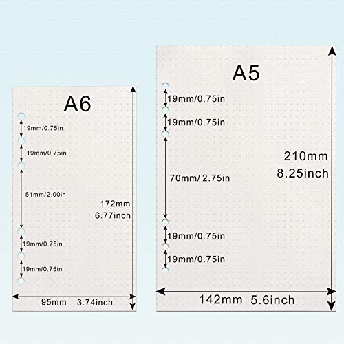 Toplive [3 Pack] A5 Refill Paper - 100GSM Thick 6 Hole Filler Inserts, 135 Sheets (270 Pages) for 6 Ring Binder Journal Notebook, Dotted - style: 3Pack Dot Paper