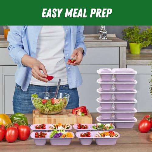 Dealusy 50 Pack (100-Piece) 28 oz Meal Prep Containers Reusable with Lids 2-Compartment, Sturdy Leakproof Food Safe, Microwave Freezer Dishwasher Safe, To Go Take Out Plastic Food Storage, Lilac - color: Lilac