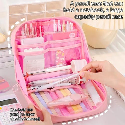 56 PCS Aesthetic School Supplies with Large Pencil Case, 24 Double Brush Marker Pens, 5 Black Ink Gel Pens, 6 Macaron Pencils, 4 Sharpeners, Sticky Notes, Ruler, Erasers, Stationery Gift - color: Pink