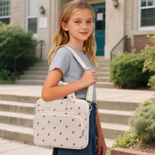 Octsky Tablet Bag Kids Tablet Carrying Bag with Shoulder Strap, Soft Lining, Strawberry Beige - color: Corduroy Strawberry Beige