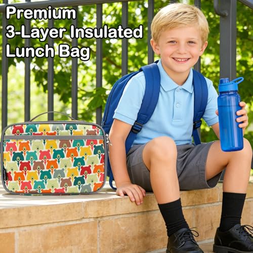 FlowFly Kids Lunch box Insulated Soft Bag Mini Cooler Back to School Thermal Meal Tote Kit for Girls, Boys, Bear - color: Bear