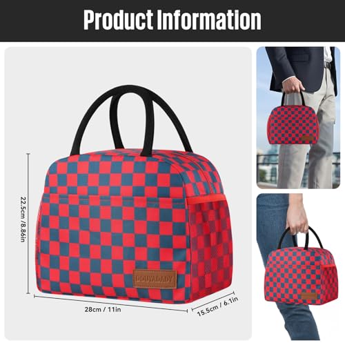 Lunch Bag Women/Men Lunch Box Women/Men (Dark blue+Red Checkerboard) | Spacious Lightweight Waterproof Sturdy Durable Great Value For Office Work School Picnic Travel - color: Dark blue+Red Checkerboard