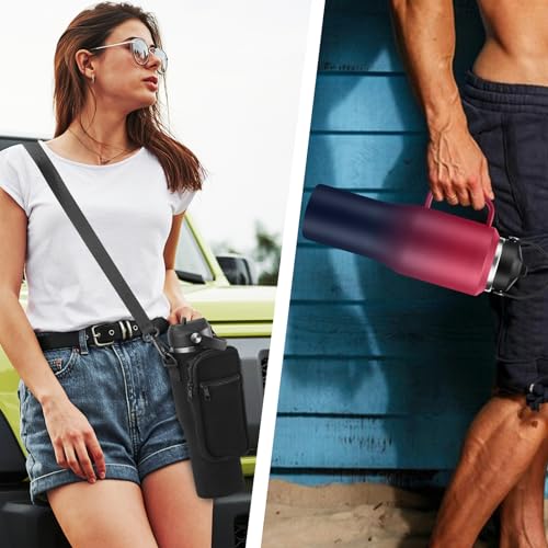 Insulated Water Bottle 32 OZ - with Straw & Pop-up Spout Lid, Keep Cold-48H Hot-12H, Stainless-Steel with handle for Women Men, Metal Flask Water Bottle Fits in Cup Holder - color: Rose&Purple, size: 32 ounces with handle