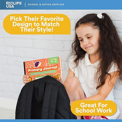 E-CLIPS USA Primary Composition Notebook K-2 Primary Ruled Composition Book Primary Writing Journal Bulk Grades K-2 Story Composition Notebooks For Kids 100 Sheets 200 Pages 7.5" x 9.75" (4 Pack) - size: 4 Pack