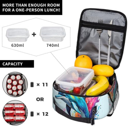 Colorful Dolphin Lunch Bag 10In | Insulated Lunch Box Reusable Tote Bag For Picnic Office For Women Men - color: Style 11