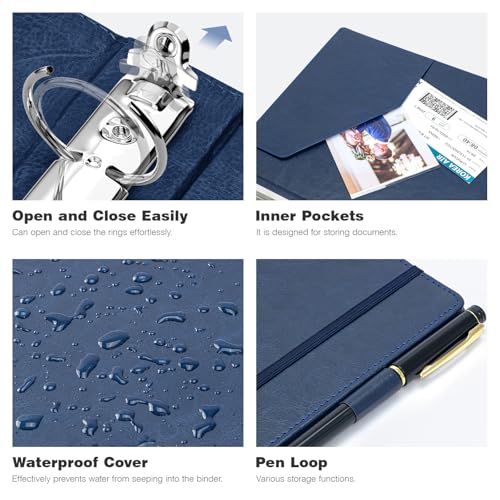 Ospelelf 3 Ring Binder With Clipboard 1 Inch Leather for Letter Size (8.5" x 11"), 5 Tab Dividers Office Supply, Dark Blue - color: Dark Blue, size: Letter Size - 1 Inch