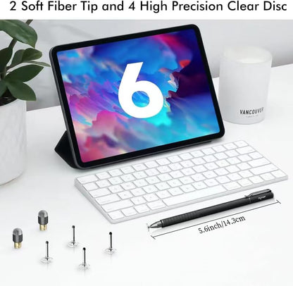 Digiroot Universal Stylus,[2-in-1] Disc Stylus Pens for All Touch Screens Cell Phones, iPad, Tablets, Laptops with 6 Replacement Tips(4 Discs, 2 Fiber Tips Included) - (Black) | High Sensitivity, No Charging, With 6 Replacement Tips(4 Discs, 2 Fiber Tips)