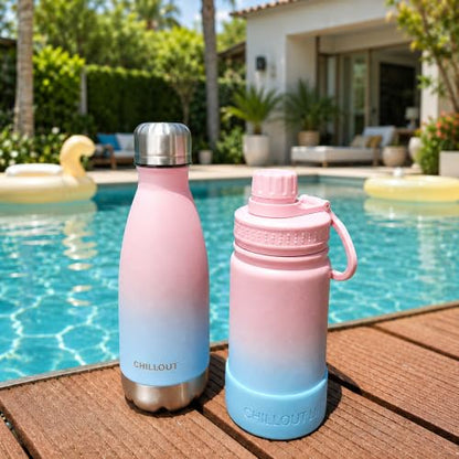 CHILLOUT LIFE 12oz Kids Insulated Stainless Steel Water Bottle, Leak Proof | Small Metal Water Bottle, Keeps Drinks Cold 24H & Hot 12H, Leak-Proof Screw Lid, Perfect for School, Travel & Sports - color: Cotton Candy