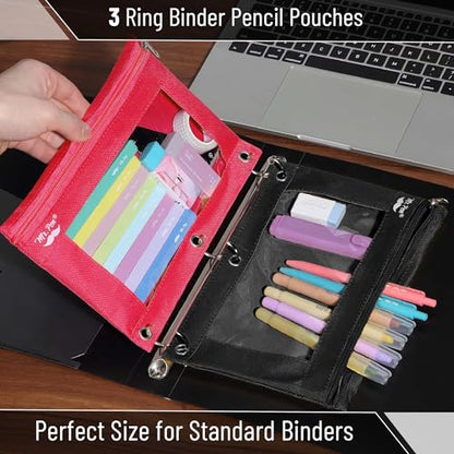 Mr. Pen- Pencil Pouch for 3 Ring Binder, 2 Pack, 10"x6.75", Smooth Zipper | Clear Window, Large Capacity Pencil Case with 3 Reinforced Grommets for School, Office, Supplies Storage | Clear Window, Large Capacity Pencil Case with 3 Reinforced Grommets for