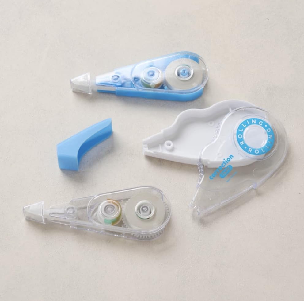 Refillable Blue Correction Tape Set, 5 Tape Dispensers and 5 Refill Cartridges, 10 Pieces Total, 5 mm / 0.20 in x 32.8 ft, White Out Tape for School, Office, Documents, Notes