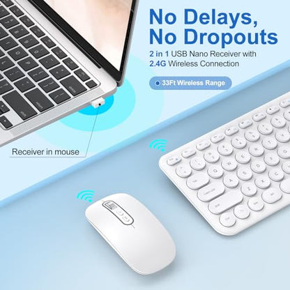 cimetech Wireless Keyboard and Mouse Combo, [Rechargeable keyboard and mouse][Silent Scissor Switch Key][Ultra Slim]Wireless Computer Keyboard and Mouse for Laptop, PC, Computer, Mac, Windows - White