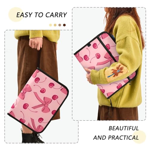 Expanding File Folder Bow Cherry Pink Accordion File Organizer 13 Pockets Document Organizer with Zipper Labels A4 Letter Office Storage