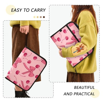 Expanding File Folder Bow Cherry Pink Accordion File Organizer 13 Pockets Document Organizer with Zipper Labels A4 Letter Office Storage