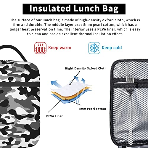 Black Camo Lunch Bags For Men Women Boys Girls Reusable Tote Lunch Bags For Office Work School Picnic Camping Thermal Insulation And Cold Preservation - color: Black Camo