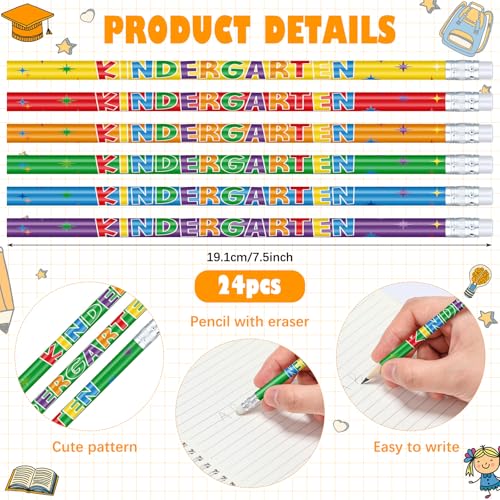 AmazingSpark 24 Pack Kindergarten Pencils for Kids Cute Pencils and Erasers for Back to School Supplies List for I'm Going to Kindergarten Spring Semester Year 2026 First Day of Classroom Reward Gift