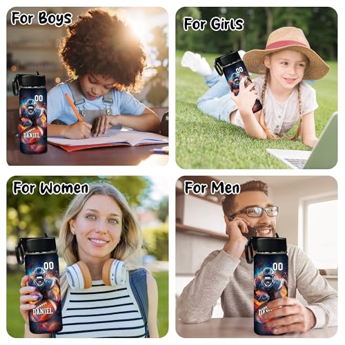 Personalized Kids Water Bottle with Name Football Player Custom Toddler Water Bottle for Children Double Wall Insulated for Christmas Halloween Birthday - color: New-Color 02