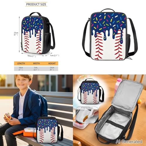Navy Baseball Backpack for Boys 8-12 4 Piece Kids Ice Cream Backpack with Lunchbox Reinforced Pencil Case Water Bottle Slot Back to School Practical Gifts - color: Navy