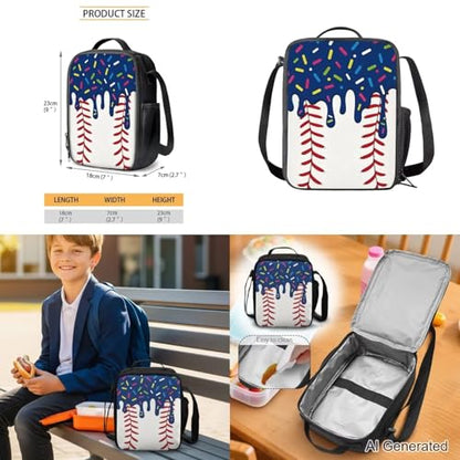 Navy Baseball Backpack for Boys 8-12 4 Piece Kids Ice Cream Backpack with Lunchbox Reinforced Pencil Case Water Bottle Slot Back to School Practical Gifts - color: Navy
