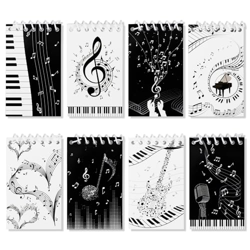 Konsait Music Themed Notepads, Music Note Mini Spiral Notebook Message Reminder for Office School Supplies Music Gifts for Teacher Student Classroom Rewards Party Favors (8 Pieces)
