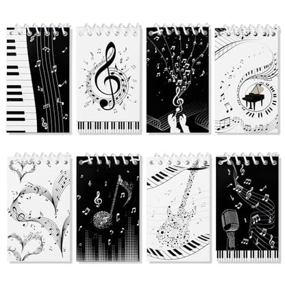 Konsait Music Themed Notepads, Music Note Mini Spiral Notebook Message Reminder for Office School Supplies Music Gifts for Teacher Student Classroom Rewards Party Favors (8 Pieces)
